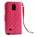 Wholesale Samsung Galaxy Note 4 Glossy Quilted Flip Leather Wallet Case w Stand and Strap (Hot Pink)